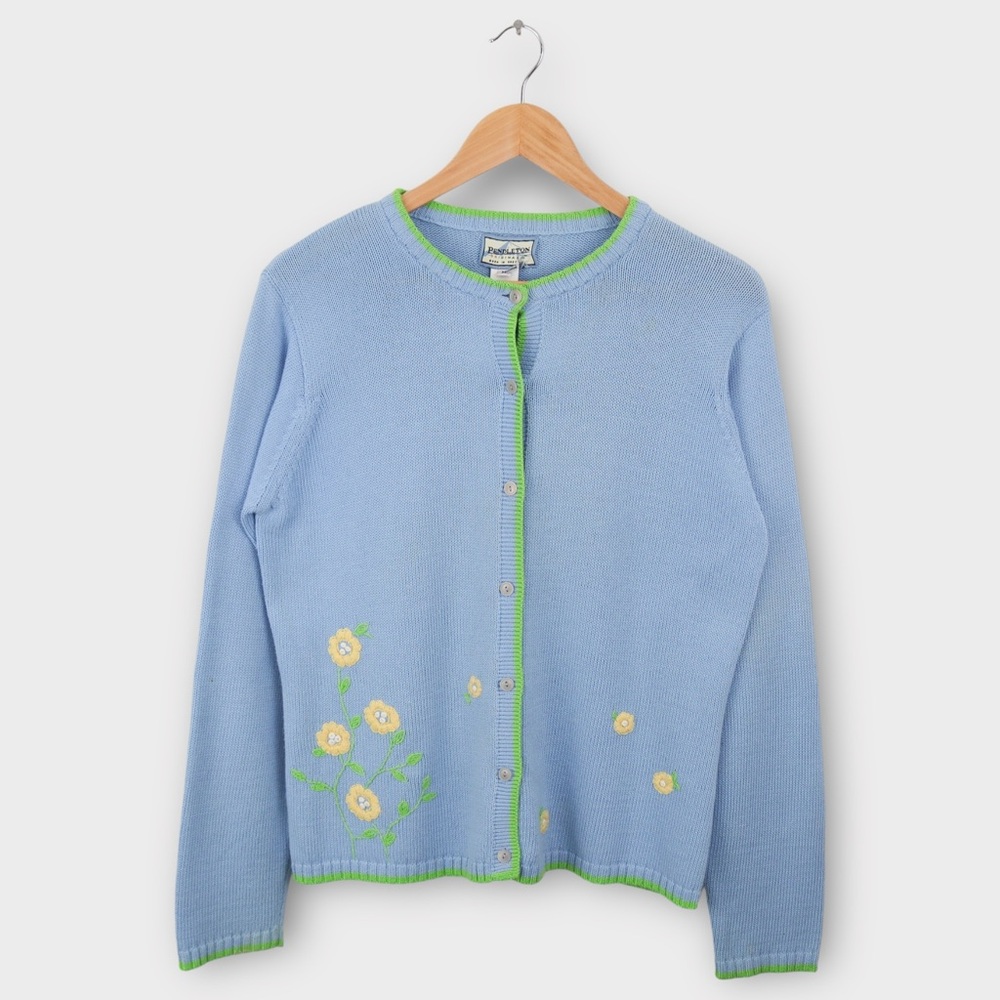 Pendleton Light Blue Cardigan with Green Accents